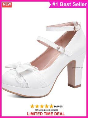 MEOTINA Women Platform Mary Jane Heels Bow Lace Ruffles Buckle Dress Pumps